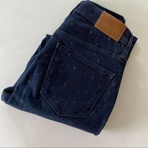 MADEWELL Polka Dot Jeans Flocked Dots Dark Wash 26 9" Mid-Rise Skinny